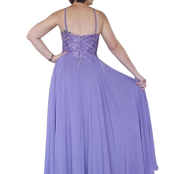 NWT JJ's House Tahiti Purple Lace Chiffon High Neck Prom Gown Dress Size 10 - Picture 4 of 11